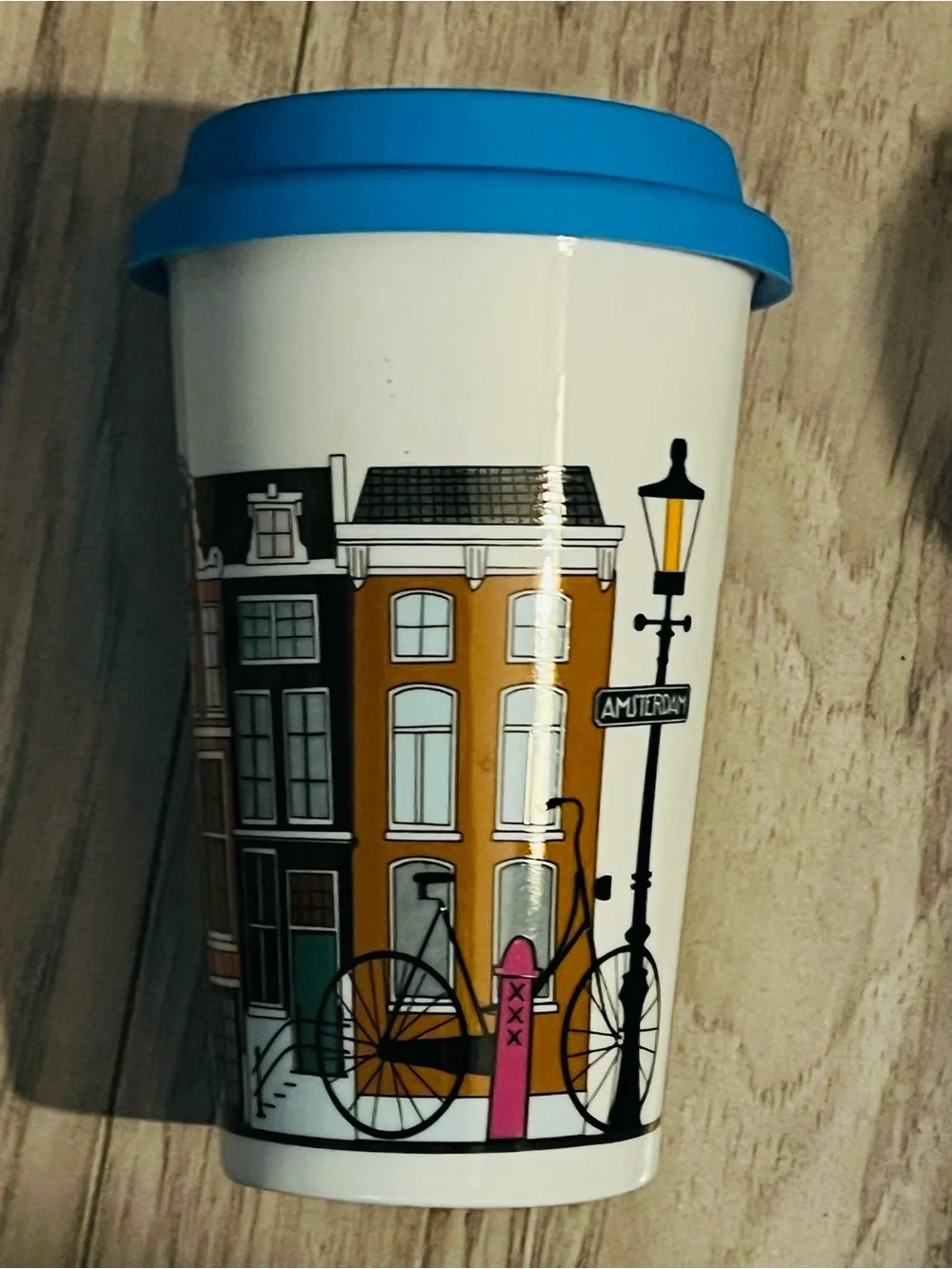 Amsterdam Canal Travel Mug with Blue Lid
